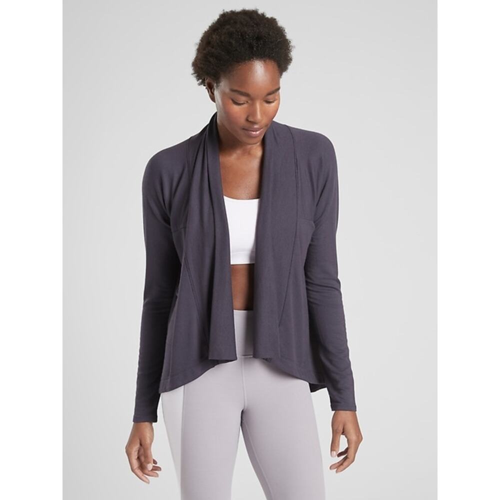 Athleta Nirvana Wrap Sweater Open Front Cardigan Medium Purple Fog Gray Preowned